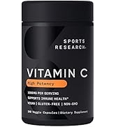 Sports Research High Potency Vitamin C Supplement - Vegan Veggie Capsules for Antioxidant Activit...