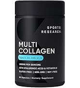 Sports Research Multi Collagen Pills (Type I, II, III, V, X) Hydrolyzed Collagen Peptides with Hy...