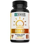 Zhou Nutrition Vitamin D3 K2, Bone and Heart Health Formula 5000 IU Vitamin D3 & 100 mcg Vitamin ...