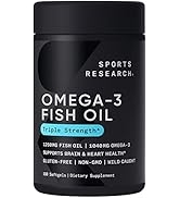 Sports Research Triple Strength Omega 3 Fish Oil - Burpless Fish Oil Supplement w/EPA & DHA Fatty...