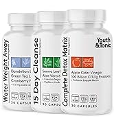 3pk Detox Cleanse Kick Off Weight Management | Colon Cleanser + Water Loss Pills w Dandelion + AC...